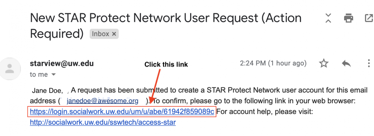 Image of the Protect Network Confirmation Email